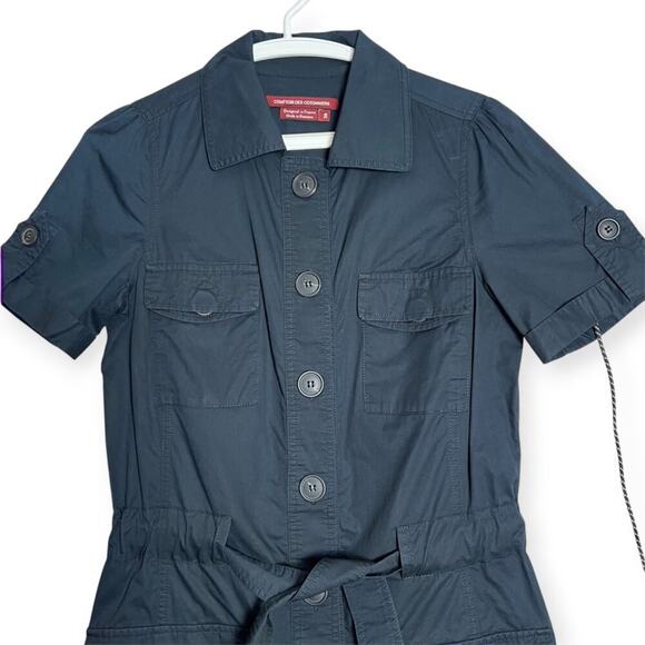 Comptoir Des Cotonniers Button Front Cotton Mini Dress FR 38 US 6 NAVY Belted SS - Picture 5 of 13